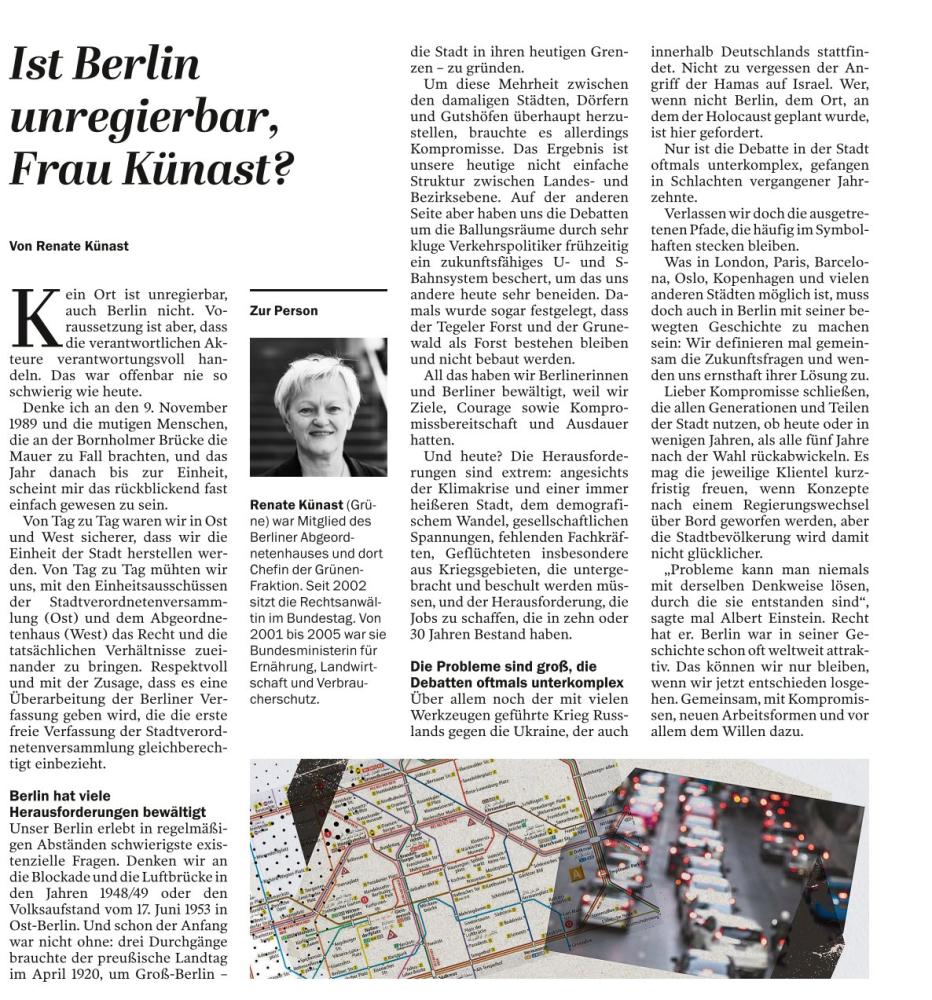 Gastbeitrag Renate Künast im Tagesspiegel
